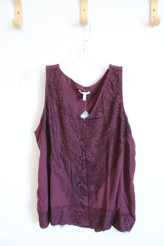 NEW Maurices Fig Purple Lace Trim V-Neck Tank Top | XL