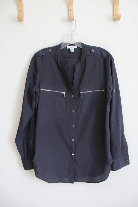 Calvin Klein Gray Button Down Top | S