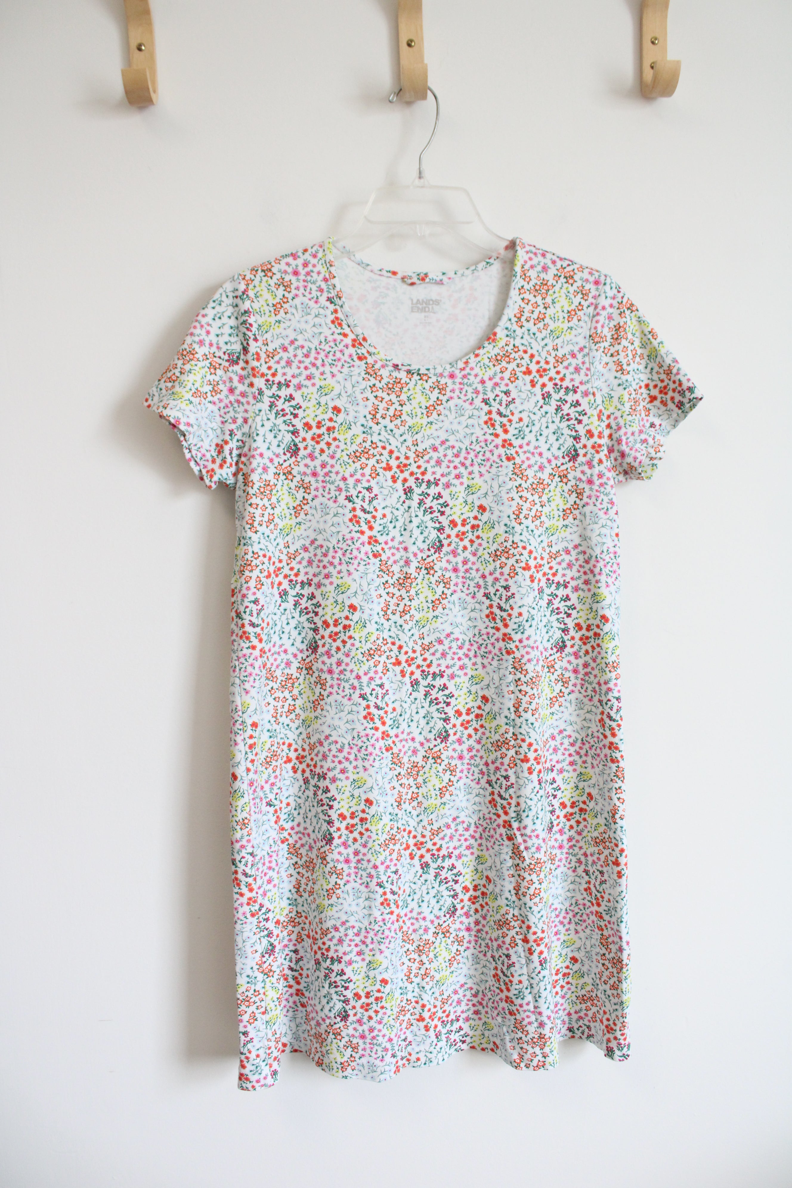 Lands' End Colorful Floral White Cotton Dress | XS