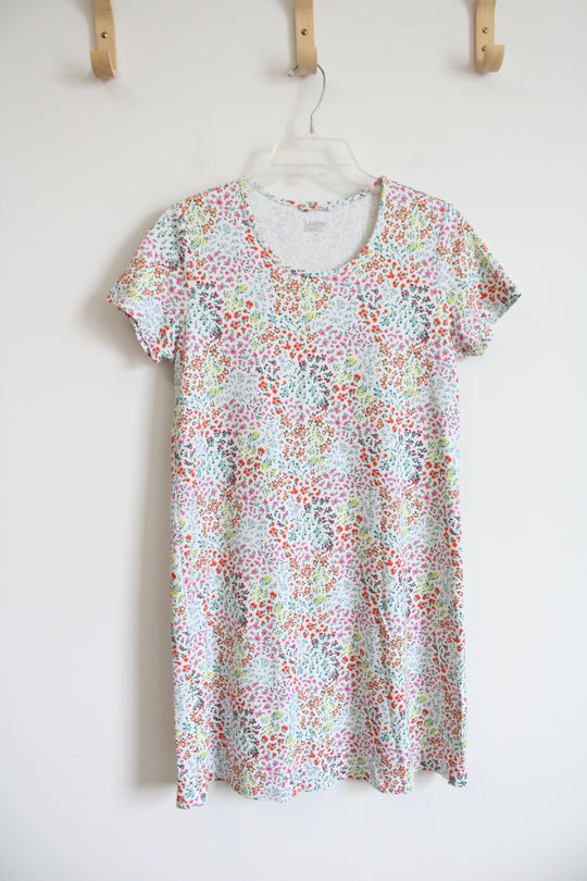 Lands' End Colorful Floral White Cotton Dress | XS