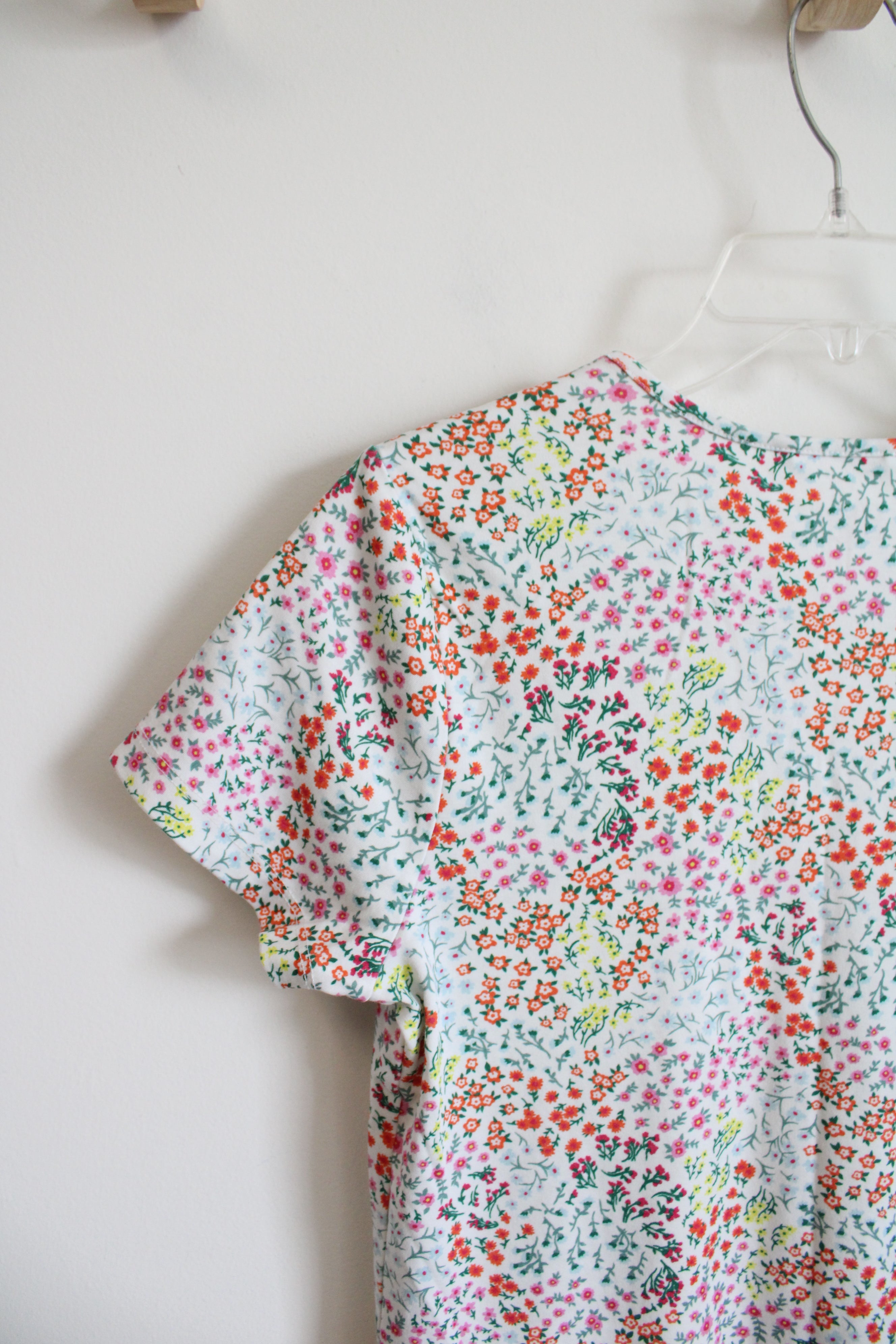 Lands' End Colorful Floral White Cotton Dress | XS