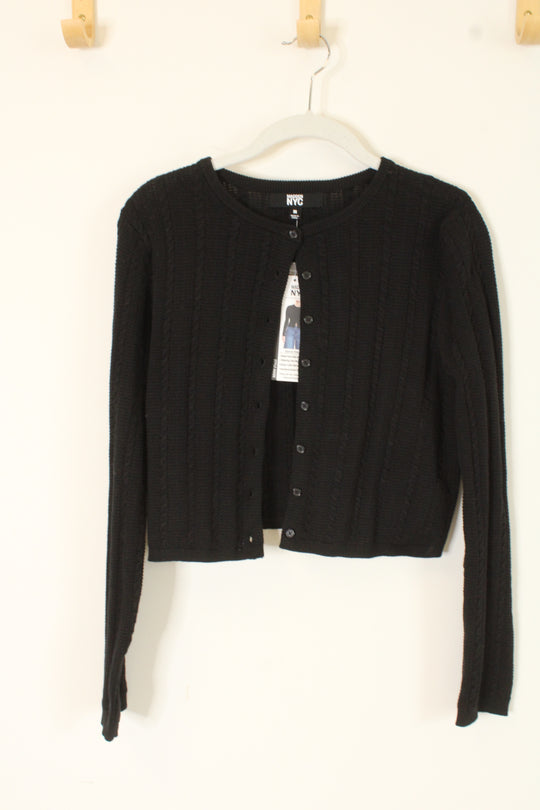 NEW Madden NYC Cotton Black Cable Knit Crop Sweater | M