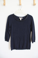 Banana Republic Navy Beaded Neckline Sweater | S