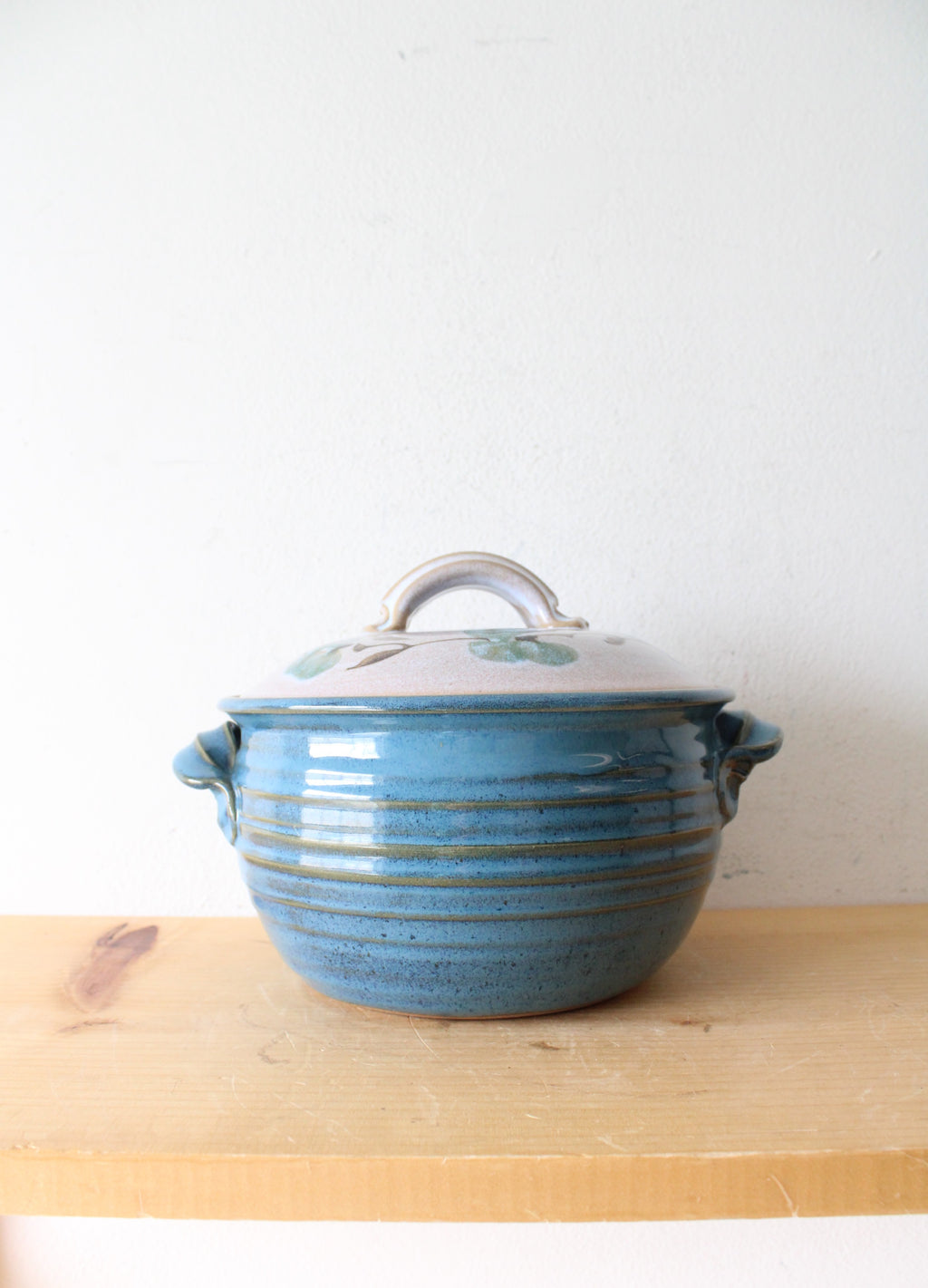 Blue Glazed Floral Covered Pottery Dish