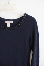 Banana Republic Navy Beaded Neckline Sweater | S