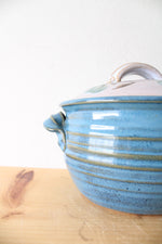 Blue Glazed Floral Covered Pottery Dish