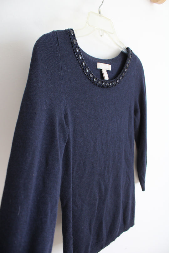Banana Republic Navy Beaded Neckline Sweater | S