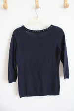 Banana Republic Navy Beaded Neckline Sweater | S