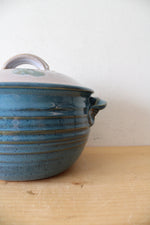 Blue Glazed Floral Covered Pottery Dish