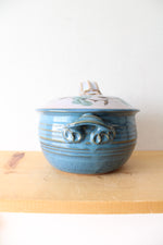 Blue Glazed Floral Covered Pottery Dish