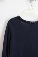 Banana Republic Navy Beaded Neckline Sweater | S