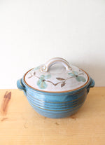 Blue Glazed Floral Covered Pottery Dish