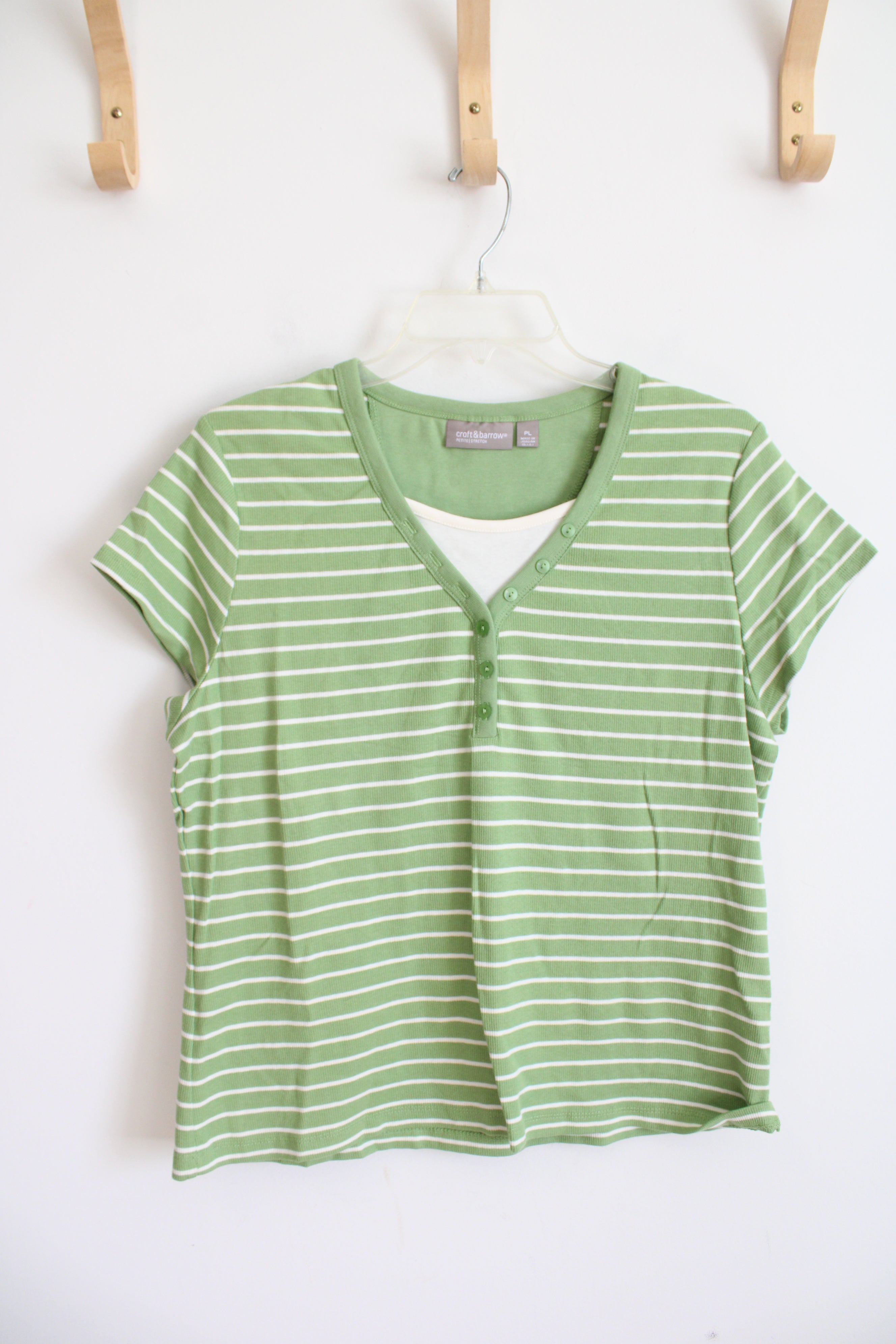 Croft & Barrow Green & White Striped Top | L Petite
