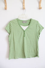 Croft & Barrow Green & White Striped Top | L Petite