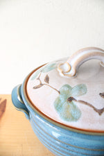 Blue Glazed Floral Covered Pottery Dish