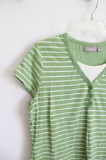 Croft & Barrow Green & White Striped Top | L Petite