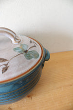 Blue Glazed Floral Covered Pottery Dish