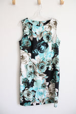 Connected Apparel White Blue & Black Floral Sheath Dress | 16