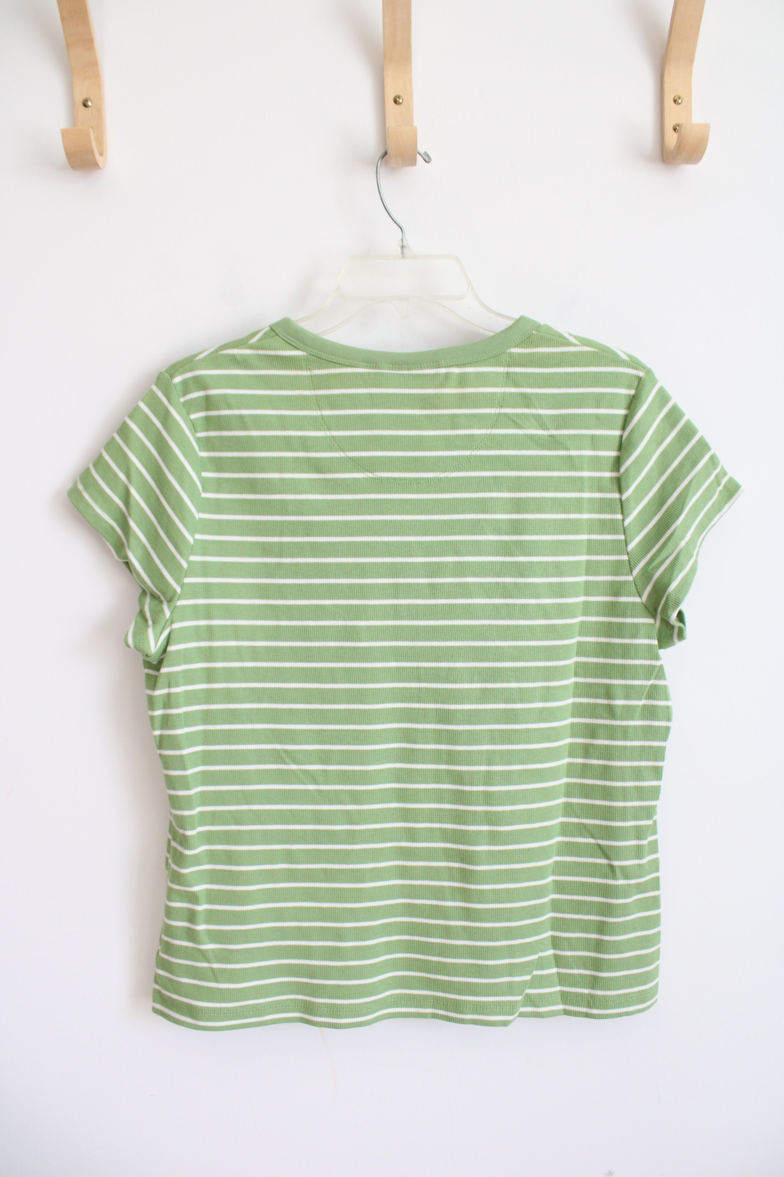 Croft & Barrow Green & White Striped Top | L Petite