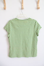 Croft & Barrow Green & White Striped Top | L Petite