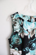 Connected Apparel White Blue & Black Floral Sheath Dress | 16