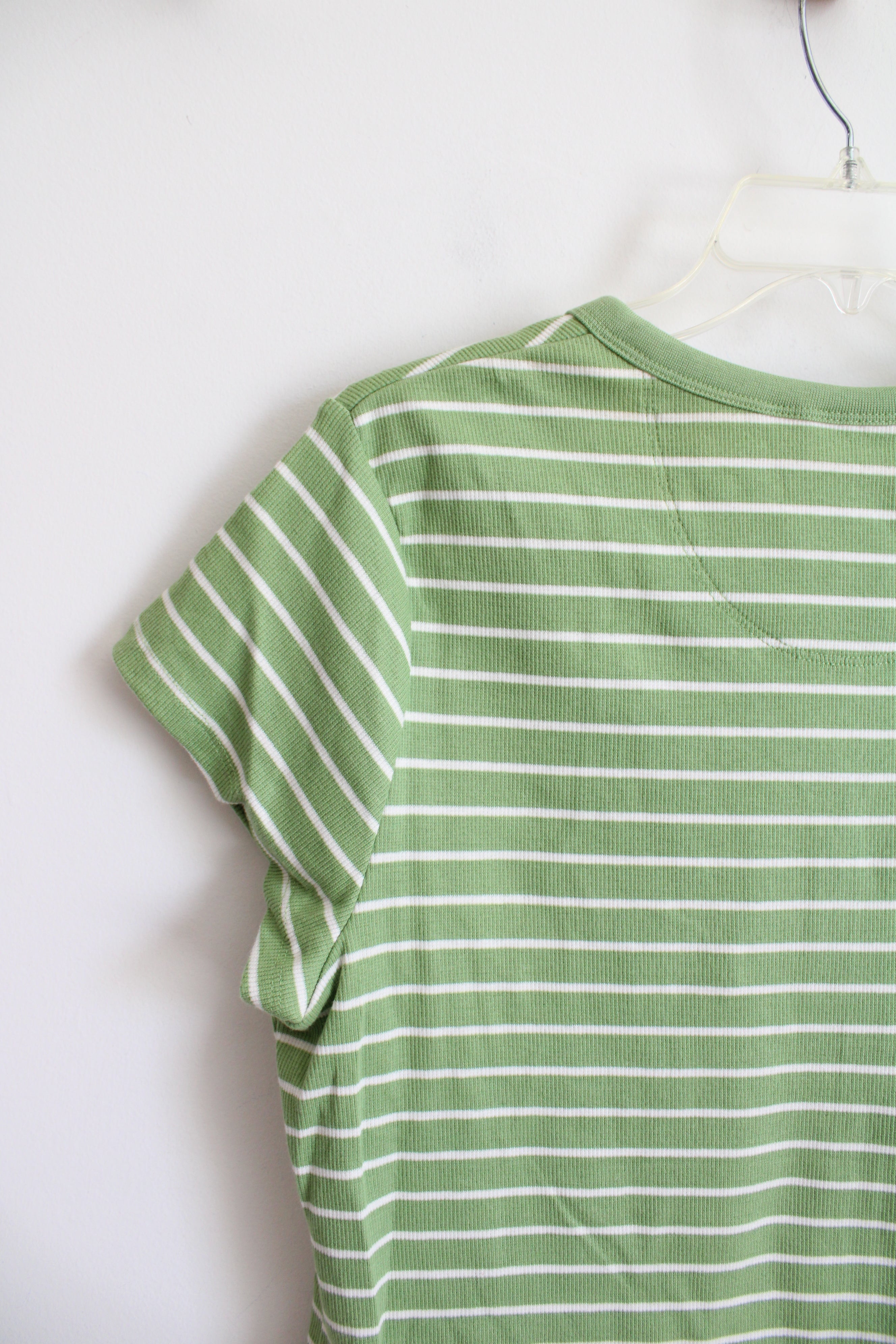 Croft & Barrow Green & White Striped Top | L Petite