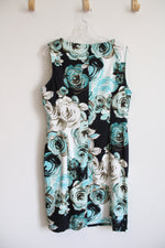 Connected Apparel White Blue & Black Floral Sheath Dress | 16