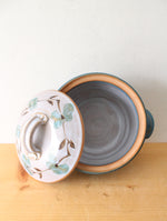 Blue Glazed Floral Covered Pottery Dish