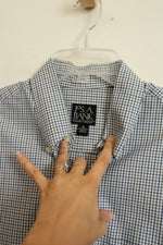 Jos. A. Bank Traveler's Collection Blue Green Plaid Button Down Short Sleeved Shirt | M