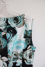 Connected Apparel White Blue & Black Floral Sheath Dress | 16