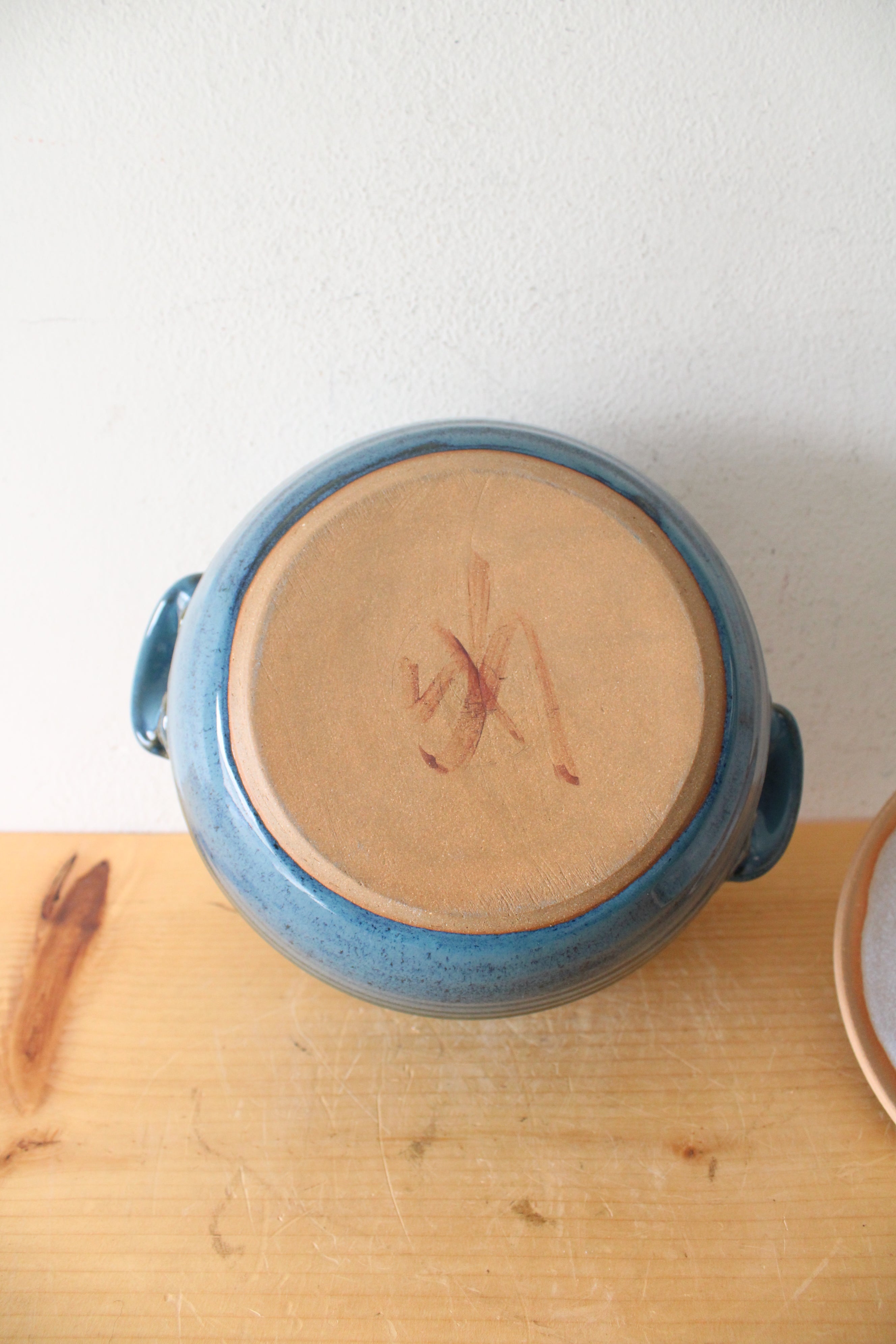 Blue Glazed Floral Covered Pottery Dish