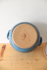 Blue Glazed Floral Covered Pottery Dish
