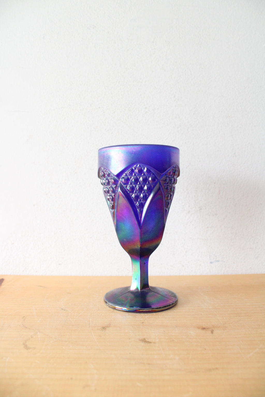 Imperial Glass Blue Iridescent Carnival Glass Goblet