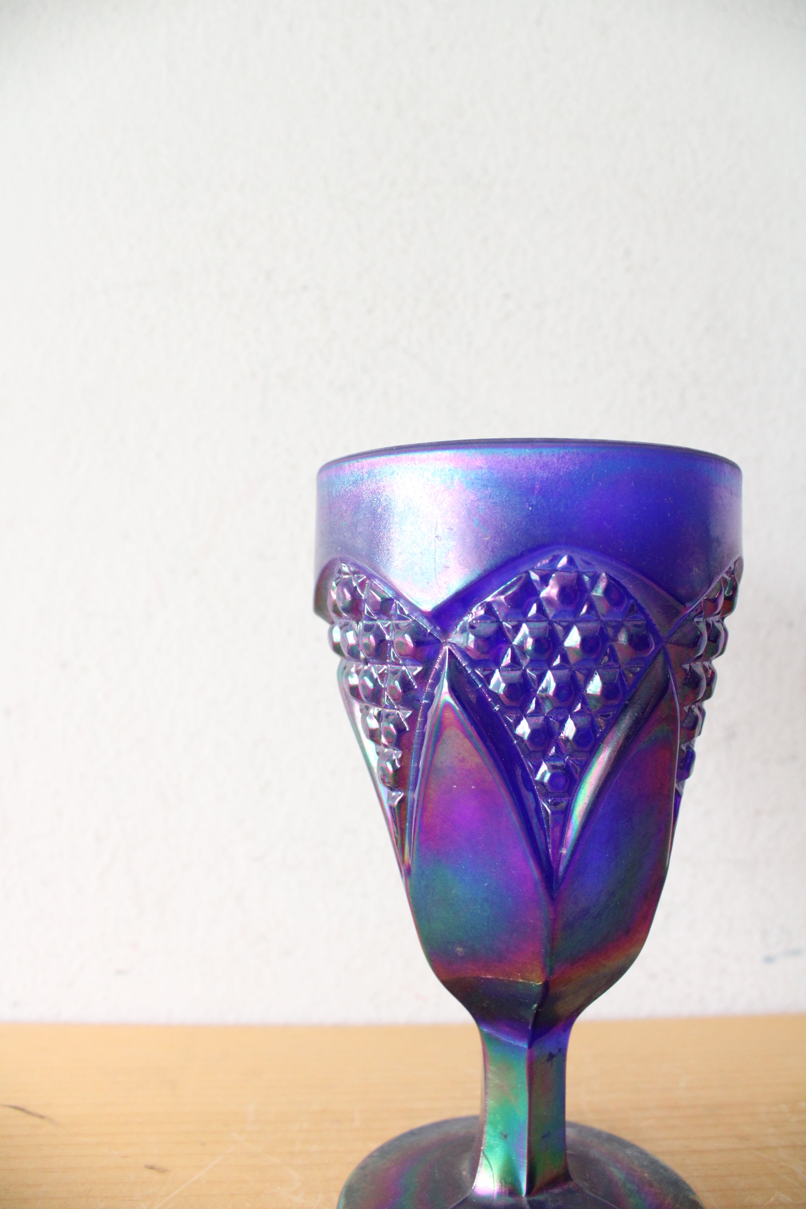 Imperial Glass Blue Iridescent Carnival Glass Goblet