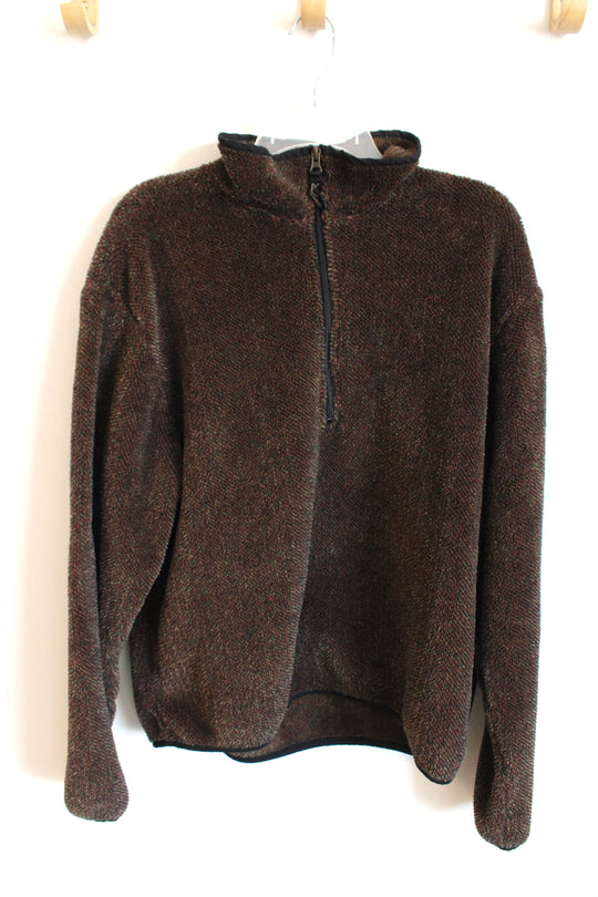 Woolrich Speckled Black, Brown and Green Quarter Zip Sherpa Pullover | L