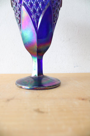 Imperial Glass Blue Iridescent Carnival Glass Goblet