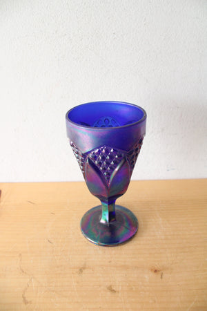 Imperial Glass Blue Iridescent Carnival Glass Goblet