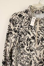 NEW Talbots Black & Cream Floral Print 1/4 Zip Sweatshirt | L