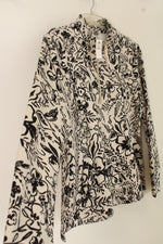 NEW Talbots Black & Cream Floral Print 1/4 Zip Sweatshirt | L