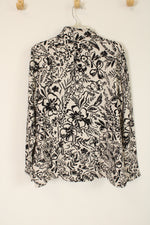 NEW Talbots Black & Cream Floral Print 1/4 Zip Sweatshirt | L