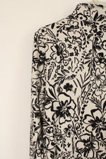 NEW Talbots Black & Cream Floral Print 1/4 Zip Sweatshirt | L