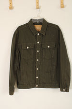 LFTDNM Olive Green Distressed Denim Jacket | L
