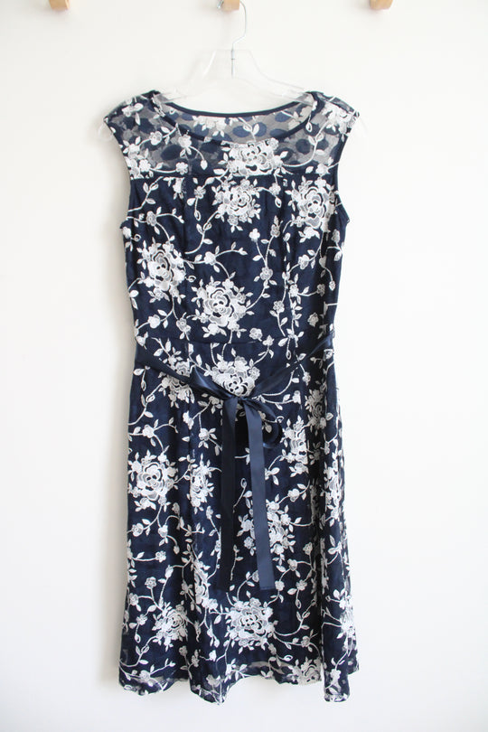 Candalate Navy & White Floral Lace Dress | S
