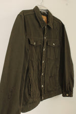 LFTDNM Olive Green Distressed Denim Jacket | L