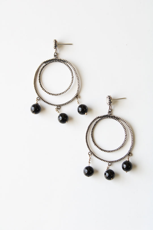 Handmade Black Beaded Dangle Earrings