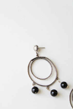 Handmade Black Beaded Dangle Earrings
