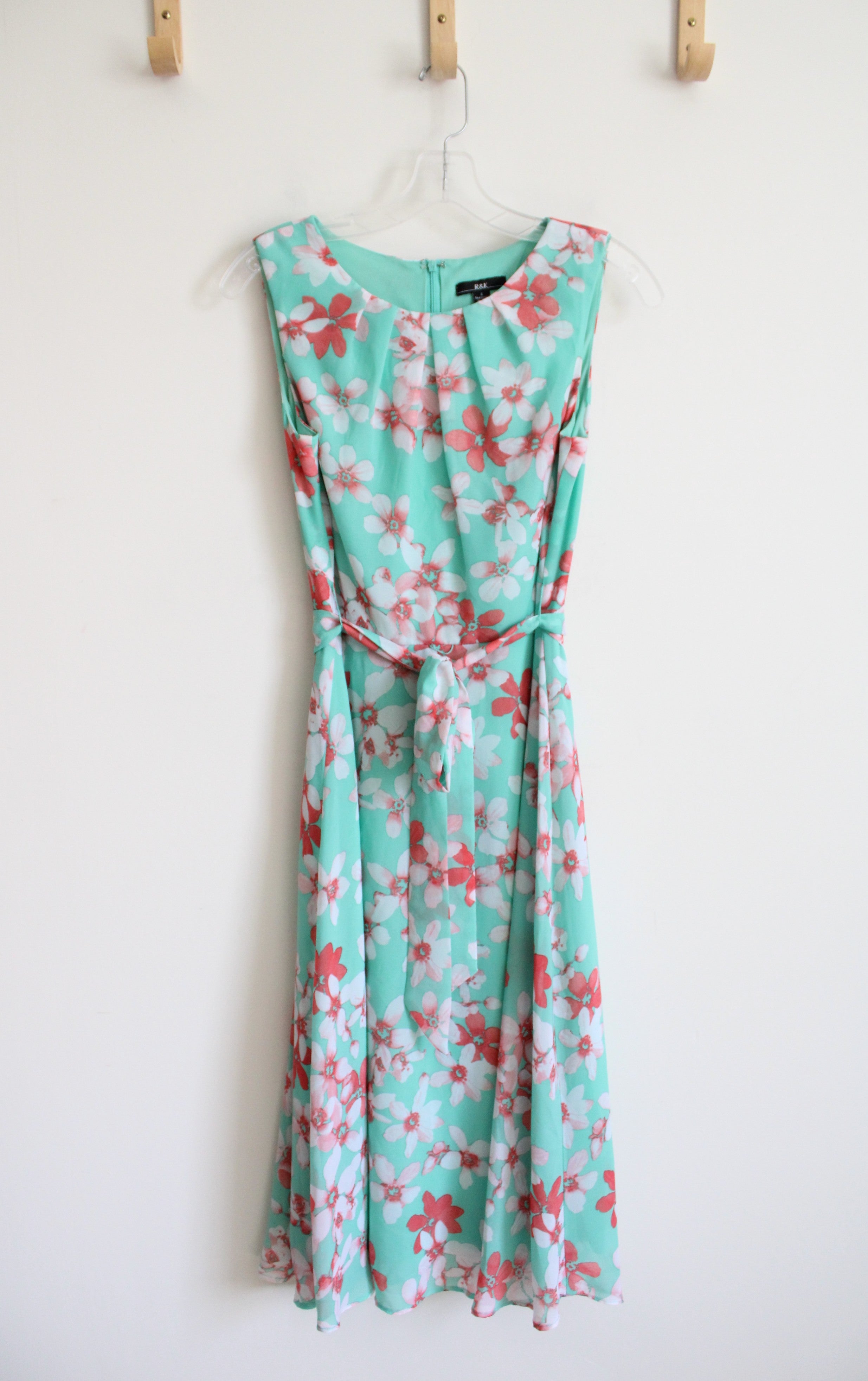 R&K Mint Green & Coral Floral A-Line Dress | 4