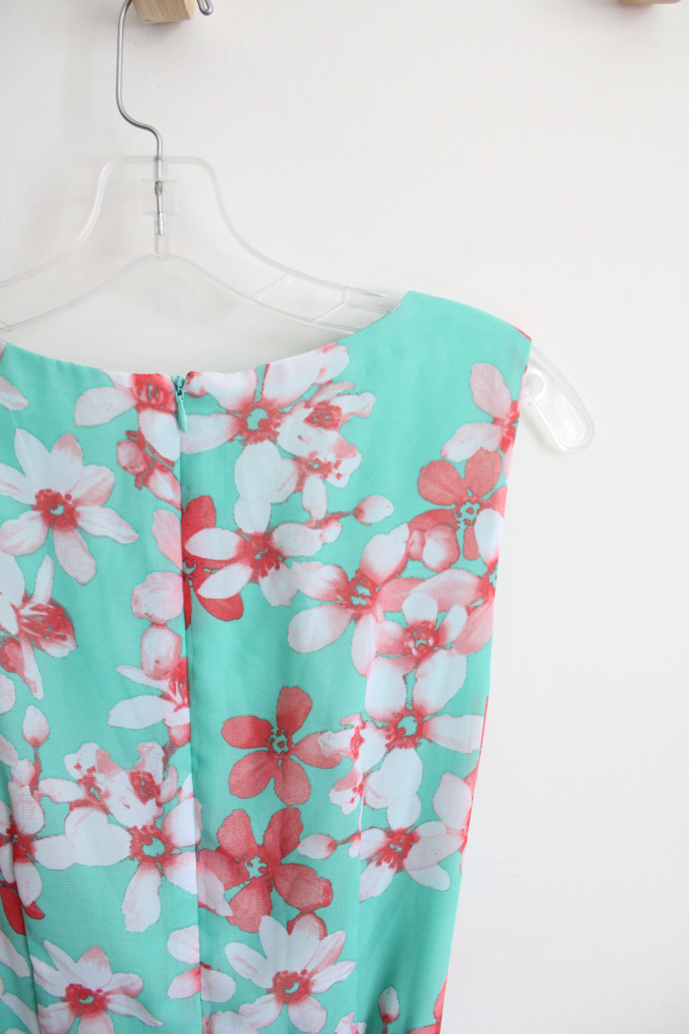 R&K Mint Green & Coral Floral A-Line Dress | 4