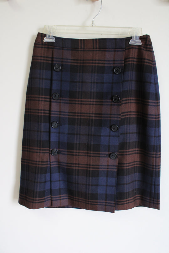 NEW "346" Brooks Brothers Blue Brown Plaid Wool Skirt | 2