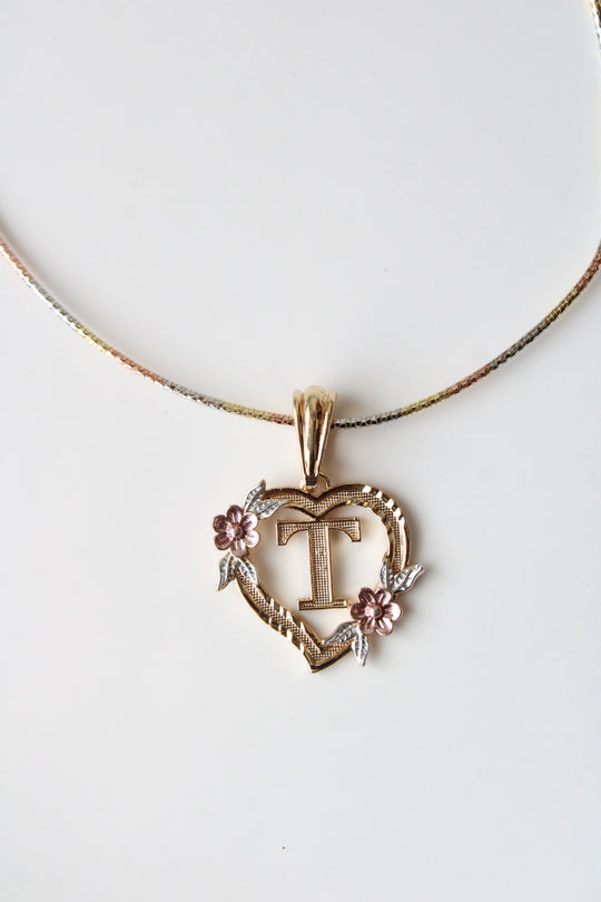 Tri-Color Metal "T" Initial Necklace